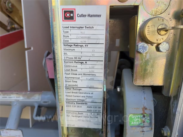 1200 Amps Ch Wli Switch 15 KV 61k Amps 95 KV Bil - Image 3