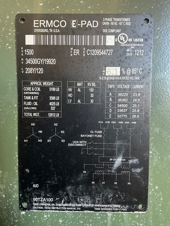 1500 KVA 34500GY/19920 Primary, 208Y/120 Secondary, 3 phase, Padmount Transformer - Image 1