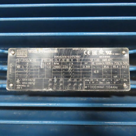 HP 2980 RPM Weg Z13230ET3X030416, Frame 315S/M, 132kW AC Electric Motor, 400 Volts, 3PH 50HZ 315S/M - Image 2