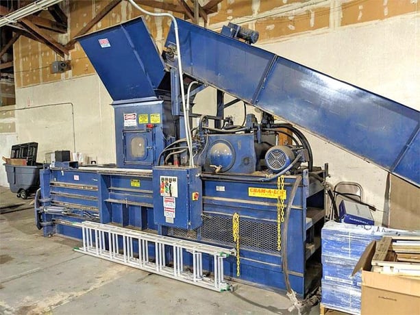 Cram-A-Lot #HX-60, 60" x 30" x 40" horizontal closed door baler, 7" cylinder, cart dumper, infeed conveyor - Image 2