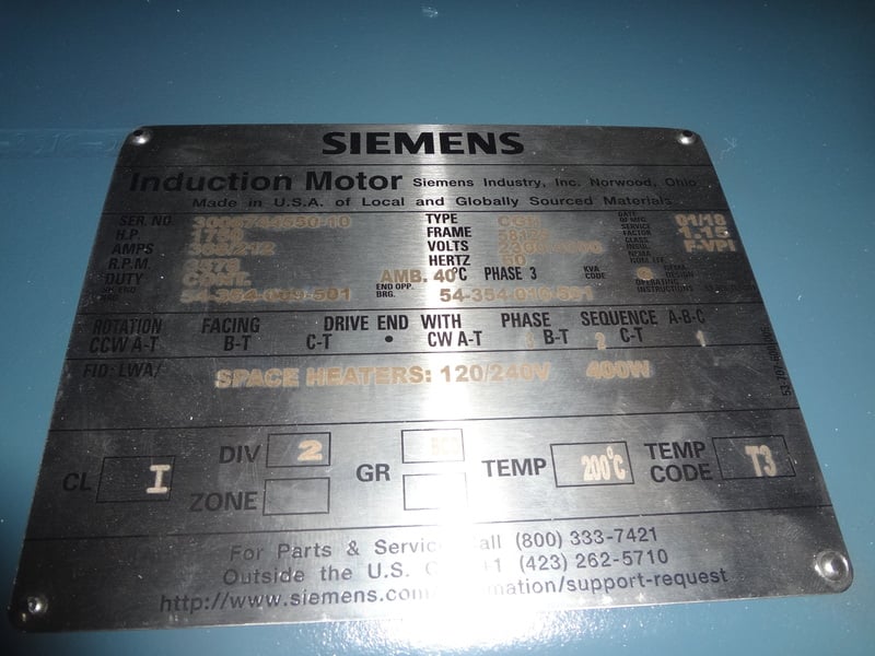 1750 HP 3580 RPM Siemens, Frame 5812S, weather protected enclosure type 2 SB, new, 2300/4000 Volts - Image 3