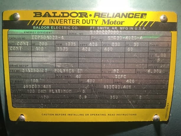 400 HP 3600 RPM Baldor Reliance, Frame 5010S, TEFC BB, 460 Volts, New Surplus - Image 3