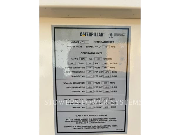 182 KW Caterpillar #XQ230-T4F, mobile generator set, enclosure, 480 Volts, 2019 - Image 7