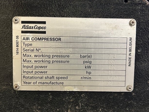 642 cfm, Atlas Copco #GA90+ compressor, 125 HP - Image 5