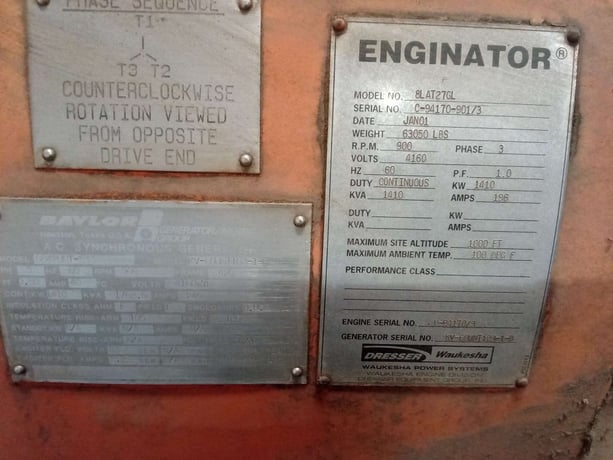 1410 KW, 900 RPM, Baylor, 4160 Volts - Image 2