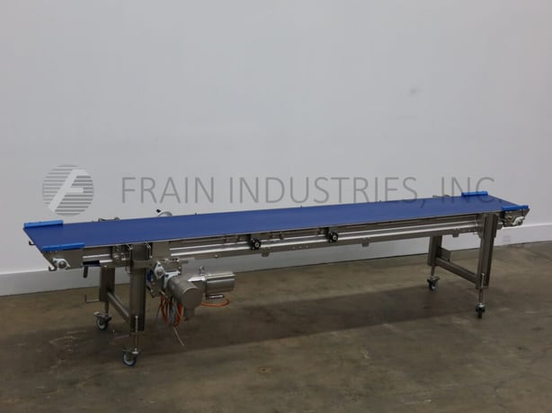 19-1/2" wide x 13.3' long, Alimec, Stainless Steel belt conveyor, mounted on locking casters - Image 1