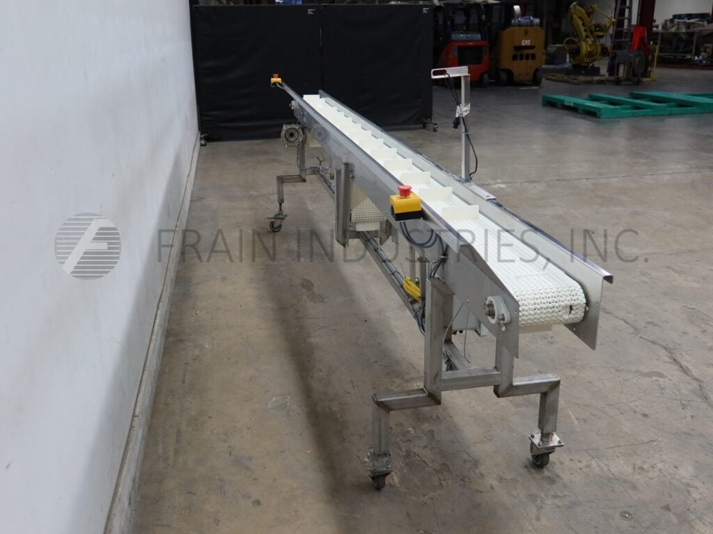 7-1/2" wide x 15.3' long, Stainless Steel table top conveyor, mounted on frame with locking casters - Image 2