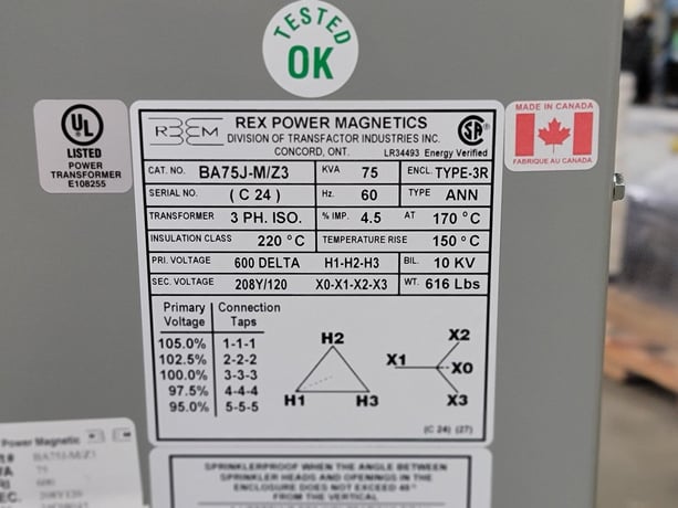 75 KVA 600 Primary, 208Y/120 Secondary, Rex Power Magnetics, isolation transformer, dry, new - Image 2