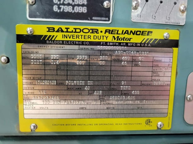350 HP 3575 RPM Baldor 65BC03J40X, Frame 17AG5010S, heavy duty, inverter duty, 460 Volts - Image 2