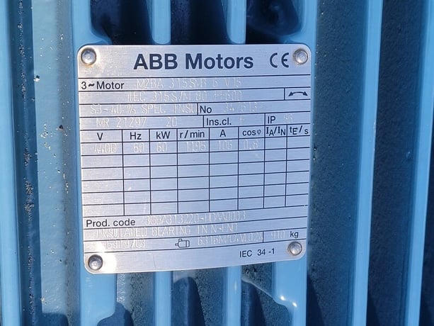 80 HP 1195 RPM ABB M2BA315SMB6V15, Frame 315S/M, TE, cast iron frame, 440 Volts, new - Image 2