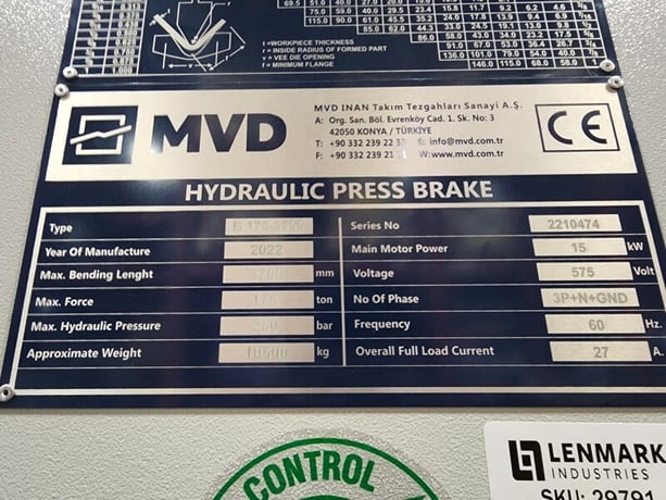 175 Ton, MVD iBend #B175-3700, hydraulic press brake, 12' overall, 125.98" between housing, 10.24" stroke - Image 3