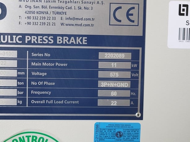 135 Ton, MVD iBend #A135-3100, CNC hydraulic press brake, 10' overall, 102.36" between housing, 8.27" stroke - Image 3