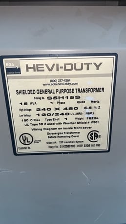 15 KVA 480 Primary, 126/62.5 Secondary, Hevi-Duty, with taps - Image 2