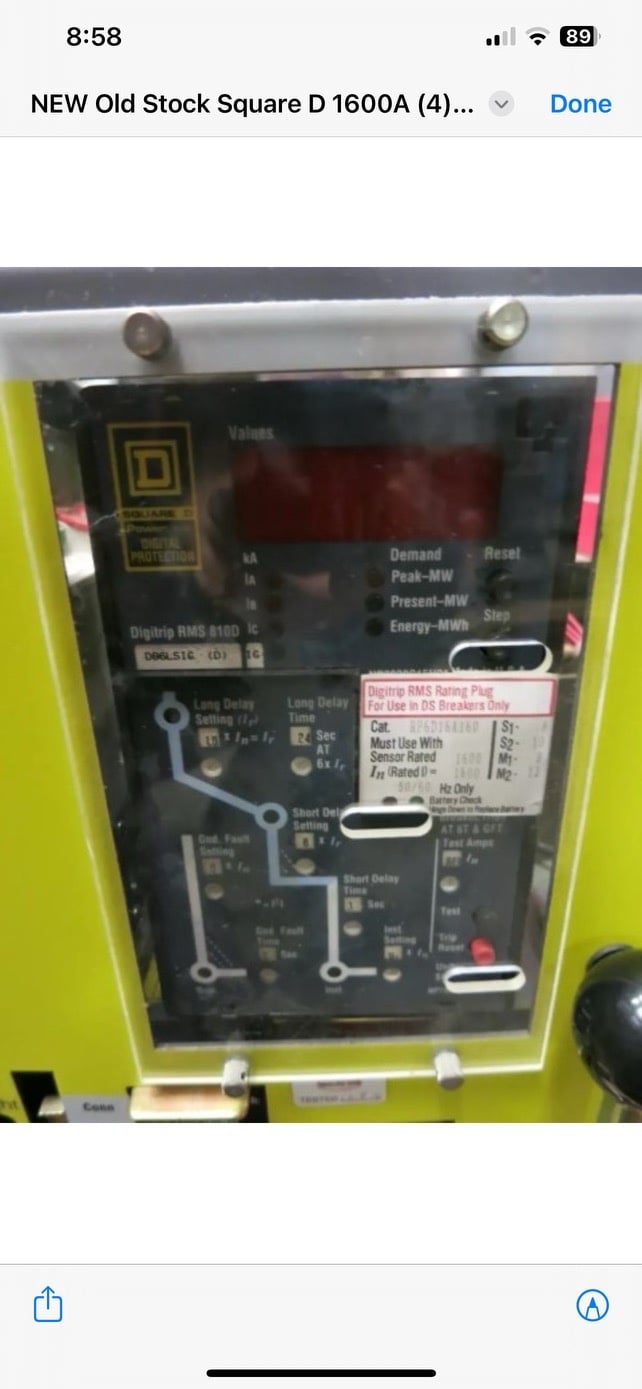 Square D DSL416, LSIG electrically operated breakers, RMS 810D, 8 breakers New old stock - Image 2