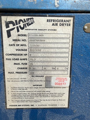 Pioneer #R1000-MGA, Air Dryer, S/N 66467G02B06, 2002 - Image 2
