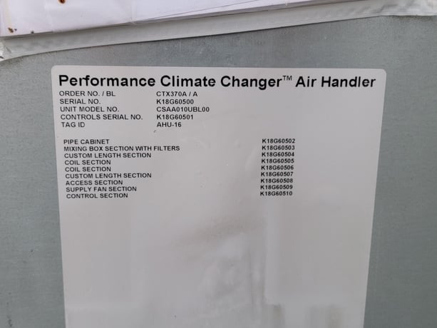 5000 cfm, Trane #CSAA010UBL00, Performance Climate Changer Air Handler, 10 unit size, 7.5 HP, 1770 RPM - Image 2
