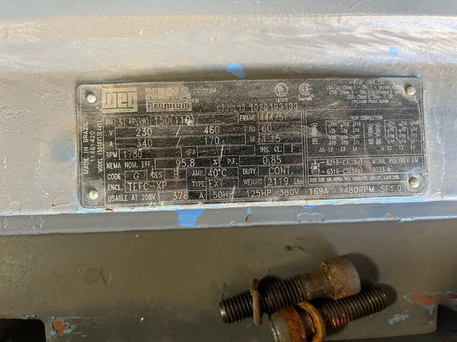 150 HP 1800 RPM Weg, Frame 444/5T, TEFC BB EXP, 230/460 Volts - Image 2