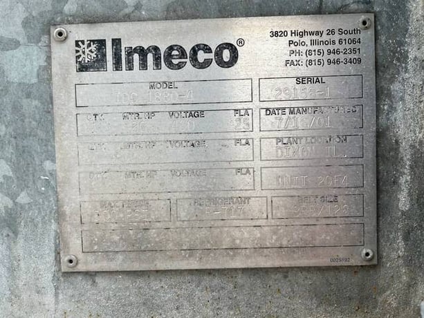 470 Ton, Imeco #IDC-1880-4, evaporative condenser, 20 HP motor, 2001 - Image 9