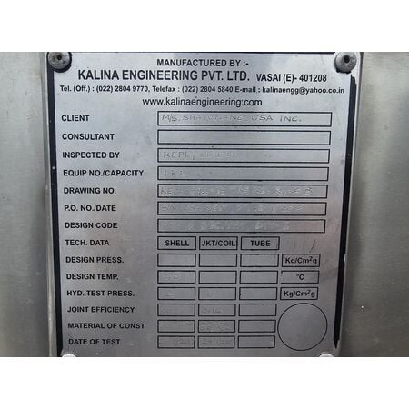 264 gallon Kalina Engineering, jacketed Stainless Steel pressure rated mix tank vessel - Image 3