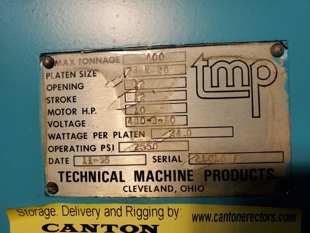 400 Ton, TMP French Oil, hydraulic press, 6 stroke, 12" DL, 24" x28", electric platen - Image 1