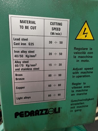 14" Pedrazzoli Super Brown #350/60MP, manual circular cold saw, pneumatic vise - Image 7