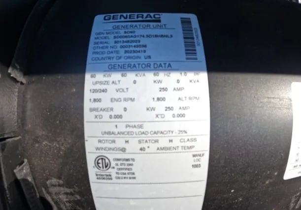 80 KW Generac #D4.5F.1, diesel generator, #091104 - Image 3