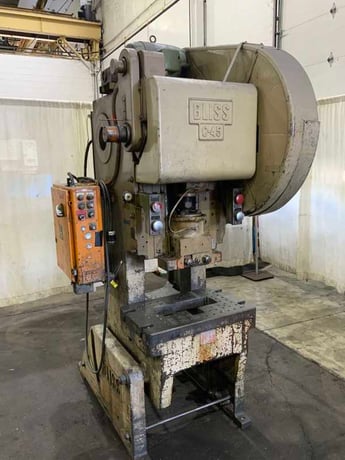 45 Ton, Bliss #C45, OBI flywheel press, 3" stroke, 12-1/4" Shut Height, 3" slide adjustment, air clutch, 5 HP - Image 8