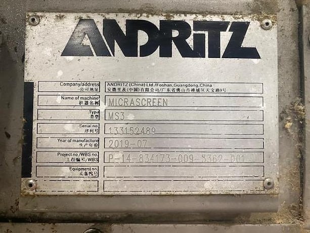 Andritz #MS3, Micrascreen Stainless Steel, stationary pressure fed vertical screen suitable for separation of - Image 2