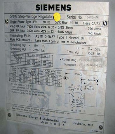 416/509 KVA, 7620 V, SIEMENS, OUTDOOR, OIL, TYPE JFR, 5/8 STEP, 95 KV BIL - Image 1