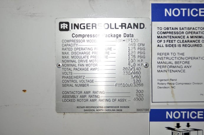 100 HP Ingersoll-Rand #SSR-EP100, air compressor, 446 cfm, 125 psig - Image 8