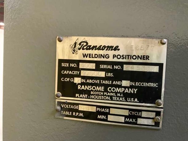 40000 lb. Ransome #400P, welding positioner, 84" dia table, 135&deg; table tilt, pendant controls, 7.5 HP, 1981 - Image 8