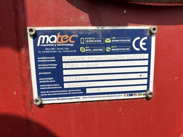 135.04" x 559.45" Matec #Magnum FP2000X2000, filter press system, 2018, (2 available) - Image 2
