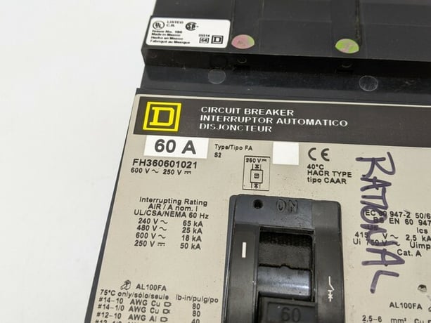 60 Amps, Square D, FH360601021, I-Line Circuit Breaker, 3 Pole, 600 V, Type FA, Shunt Trip - Image 2