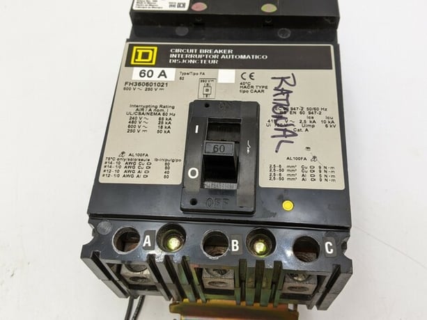 60 Amps, Square D, FH360601021, I-Line Circuit Breaker, 3 Pole, 600 V, Type FA, Shunt Trip - Image 3