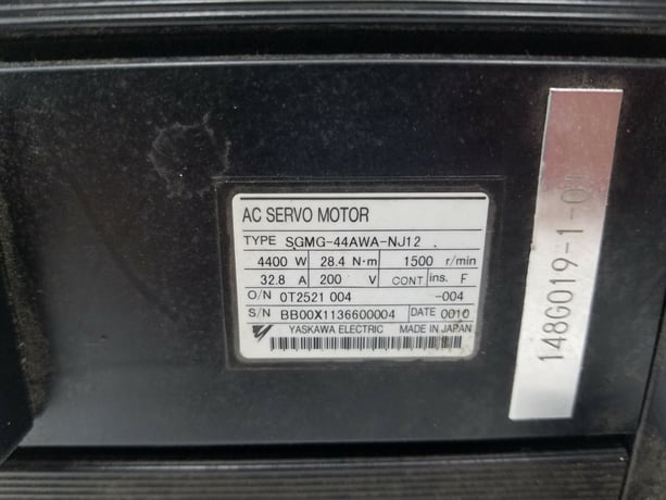4.4 KW Yaskawa Electric #SGMG-44AWA-NJ12, Servo Motor, 200 V, 28.4 Nm, 32.7 Amp - Image 3