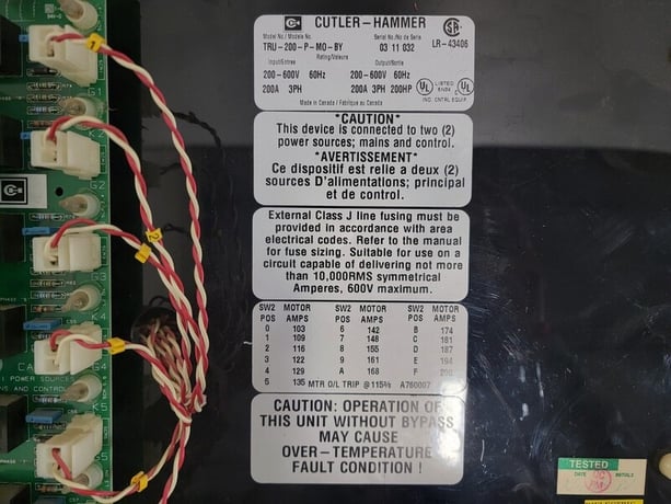 200 HP Cutler-Hammer, TRU-200-P-MO-BY, Solid State Reduced Voltage Starters, 200 Amps, 600 V, 3 phase - Image 2