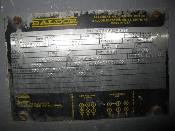 500 HP 3580 RPM Baldor, Frame 5009Z, weather protected enclosure type 2, 2300/4160 Volts, 3-phase - Image 7
