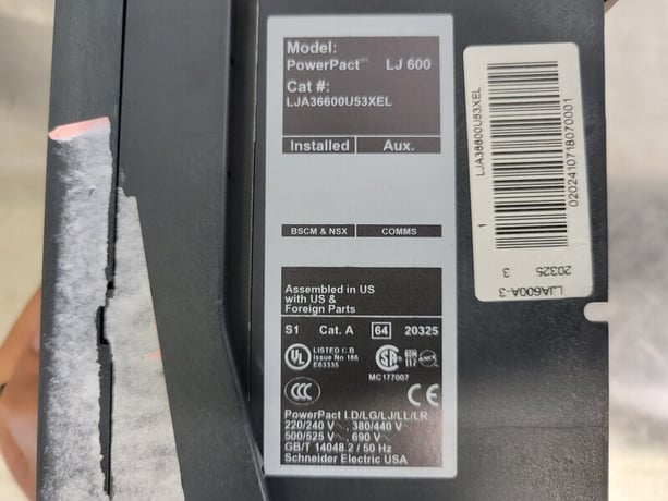 600 Amps, Square D, LJ-600, Circuit Breaker, 3 Pole, 600 Volts - Image 2