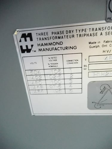 112.5 KVA 480 Primary, 208/120 Secondary, Hammond K112KB, type K, dry type, 1 yr warranty - Image 7