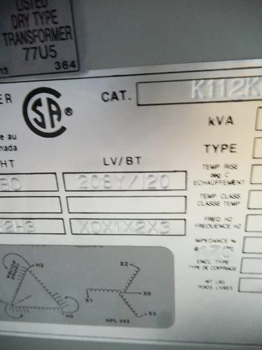 112.5 KVA 480 Primary, 208/120 Secondary, Hammond K112KB, type K, dry type, 1 yr warranty - Image 8
