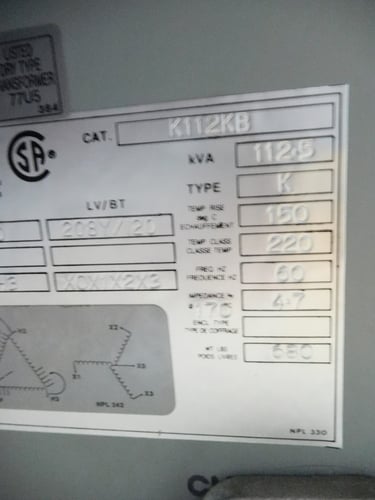 112.5 KVA 480 Primary, 208/120 Secondary, Hammond K112KB, type K, dry type, 1 yr warranty - Image 10