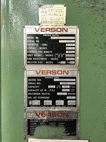 600 Ton, Verson #SE4-600-132-86, straight side double crank stamping press, 22" stroke, 64" Shut Height, 24" - Image 3