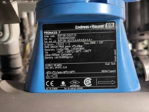Endress & Hauser #Promass-80F, Flow Meter, Coriolis Flow Meter, 3/8" Nominal diameter, 15 width, 85-15 VAC - Image 2