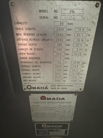 55 Ton, Amada #RG-50, CNC press brake, 6' overall, 59.84" between housing, 3.93" stroke, 15.75" throat - Image 4