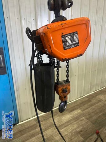 2 Ton, Jet #2RS-1-15, electric chain hoist with trolley, 15' lifting height, pendant Control, chain box, 1999 - Image 5
