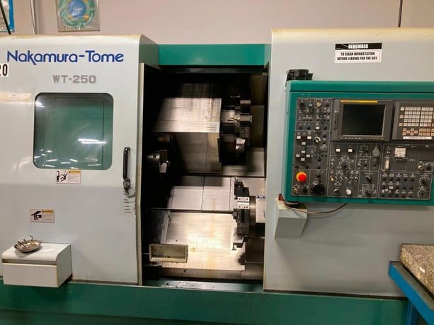 Nakamura Tome #WT-250, CNC Lathe, 9.8" swing, 8" chuck, 2" bar, Fanuc 18i-T, twin turret, chip conveyor - Image 2