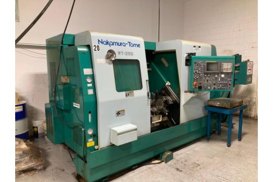 Nakamura Tome #WT-250, CNC Lathe, 9.8" swing, 8" chuck, 2" bar, Fanuc 18i-T, twin turret, chip conveyor - Image 3