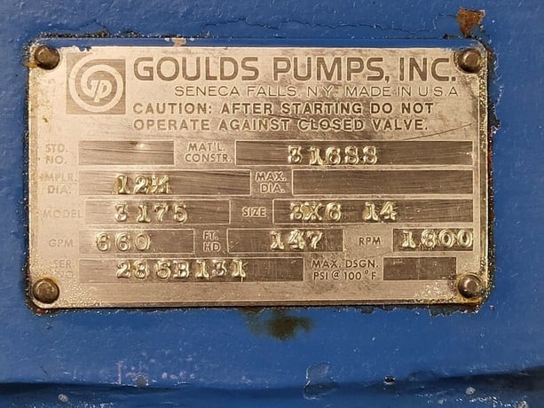 660 GPM @ 147' TDH, Goulds #3175S, Paper Stock/ Process Pump, 40 HP, 1180 RPM, 575 V, 3x6-14 size - Image 2
