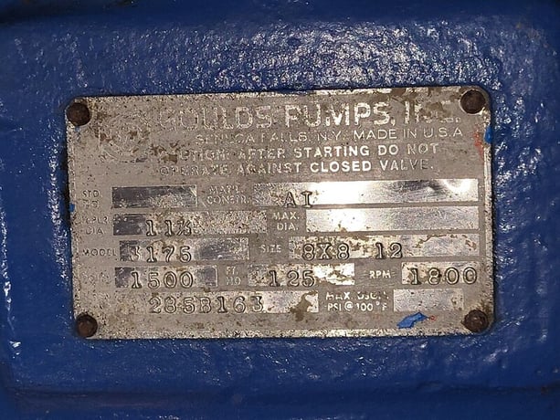 1500 GPM @ 125' TDH, Goulds #3175S, Goulds #3175S, Paper Stock/ Process Pump, 40 HP, 1770 RPM, 575 V, 8x8-12 - Image 2