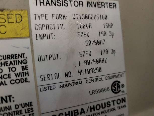 15 HP Toshiba, VT130G2U5160, Transistor Inverter/Variable Speed Drive (VSD), 19 Amps, 575 V, 3 phase - Image 2